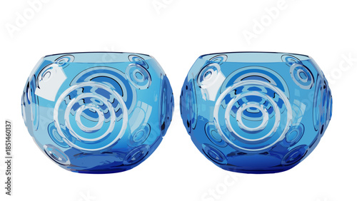 Two Blue Glass Vases with Concentric Circle Pattern
