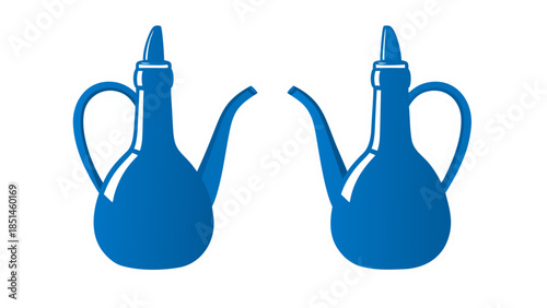 Two Blue Traditional Jugs with Handles and Spouts, Vector Icon