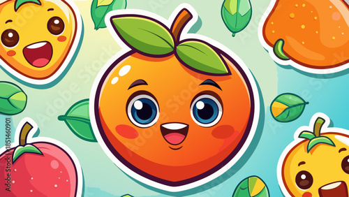 Adorable Kawaii Fruit Sticker Set with Sweet Smiling Faces