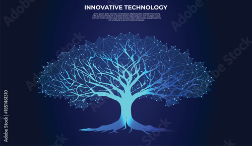A futuristic and vibrant vector ancestral tree with interconnected nodes, transitioning from blue to green, neon blue circuit lines, futuristic sci-fi digital tree animation, cyberpunk sci-fi digital 