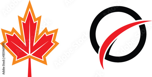 Canadian maple leaf icon set with abstract circular swoop logo design elements for corporate branding identity and canada national symbol concept.