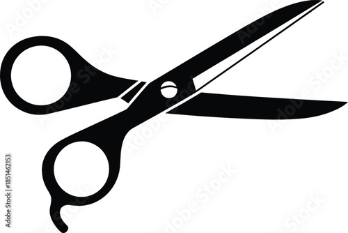 Black silhouette vector illustration of professional barber scissors and hair cutting shears isolated on a white background for salon and grooming design.