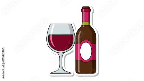 Vector Illustration of Red Wine Bottle and Glass