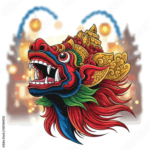 Balinese mythological creature head illustration vector art