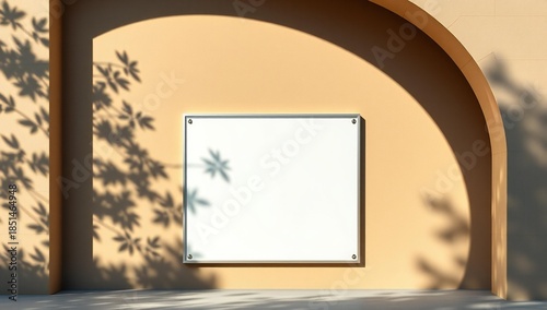 Blank white square poster mockup with archway and shadow overlay