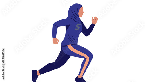 Woman in Hijab Running in Athletic Wear