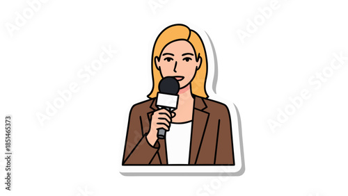 Woman News Reporter Holding Microphone - Vector Illustration Sticker