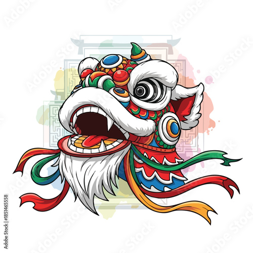 Wallpaper Mural Chinese Lion Dance Head Mask Vector Illustration Torontodigital.ca