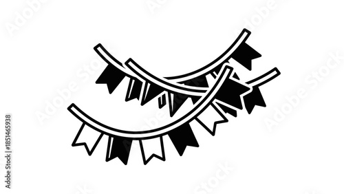 Simple black and white line art illustration of decorative party flags or bunting, perfect for celebrations and festive occasions.