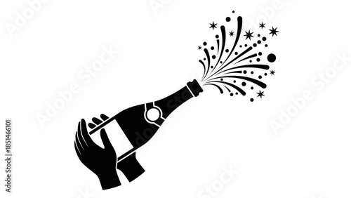 Champagne bottle popping with sparkling explosion, celebrating success and joy.