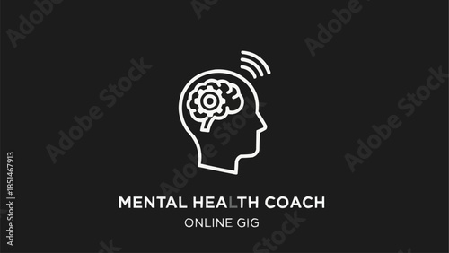 Mental Health Coach Online Gig Brain Icon.