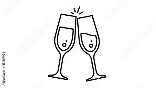 Two champagne glasses toasting, celebrating a special occasion with sparkling wine icon.