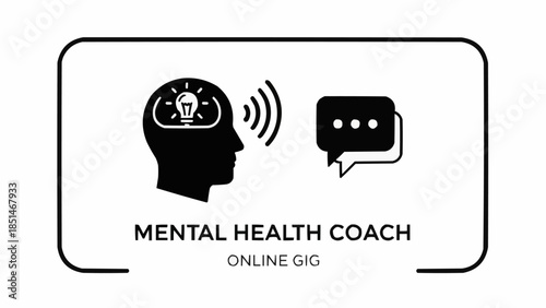 Mental Health Coach Online Gig Icon Representing Thought Process and Communication.