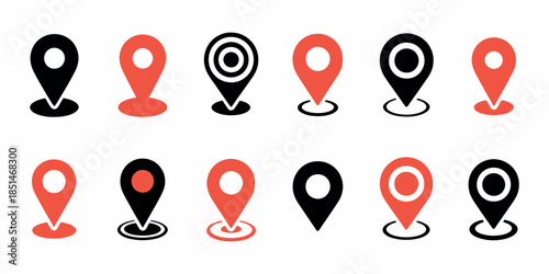 Location pin icon set map pointer GPS navigation marker silhouette