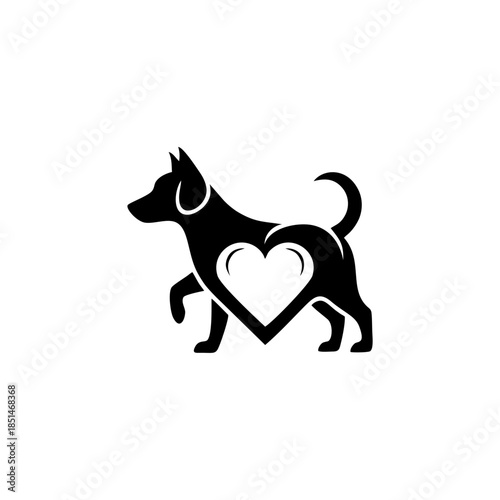 Elegant vector graphic of a dog with a heart cutout, symbolizing the deep love and care for pets and animal welfare