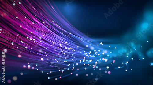Vibrant fiber optic cables transmit data with stunning speed, offering modern tech solutions and futuristic connectivity for seamless networks and digital innovation