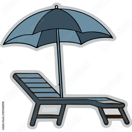 Blue Beach Chair and Umbrella Illustration
