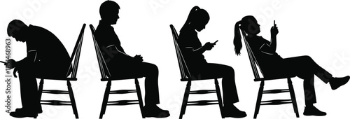 People using smartphones silhouette illustration showing social media addiction, mobile technology habits, digital communication, and modern lifestyle concept