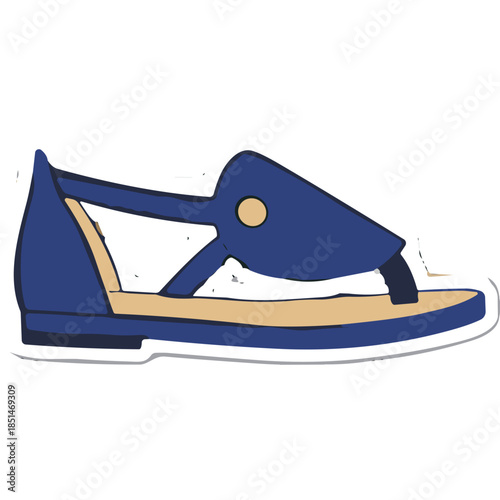 Blue & Tan Flat Sandal Icon with Geometric Design
