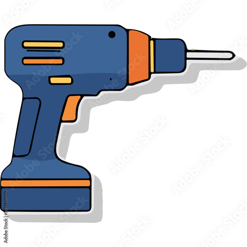 Blue and Orange Cordless Drill Illustration with Shadow