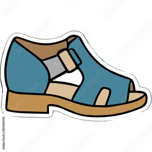 Blue and Tan Leather Sandal Illustration