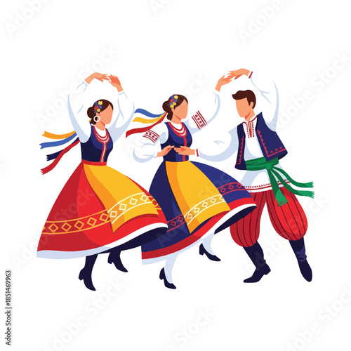Traditional Folk Dance Performance Flat Vector Illustration