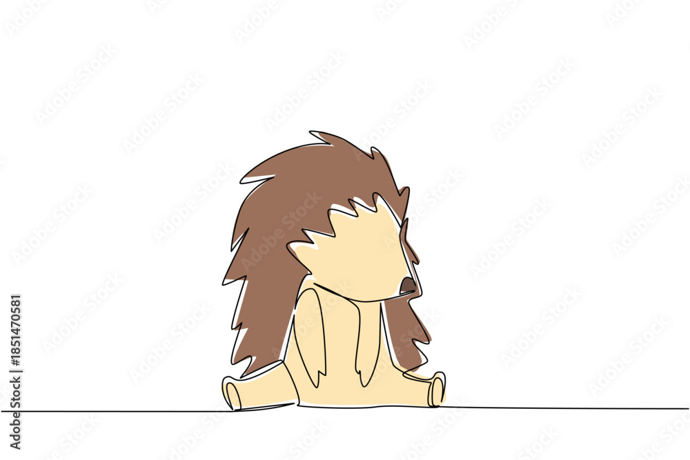 Obraz premium One line drawing animal concept for children, featuring a sitting baby hedgehog. Great for woodland animal, pet, or kids storybook themes, emphasizing gentle and adorable wild creatures.