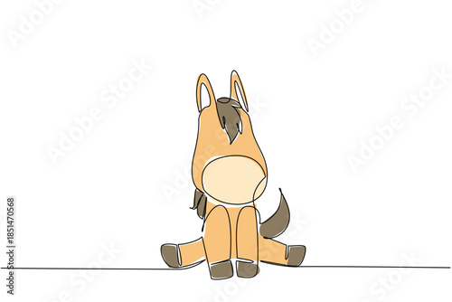 Continuous line drawing animal concept showing a sitting baby horse. Suitable for farm, children education, or animal themes, this charming foal captures innocence, youth, and gentle play.