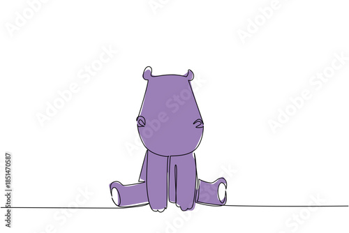 One line drawing safari animal concept, depicting a cute baby hippopotamus with small ears and a robust body sitting calmly. Suited for wild animal, zoo, children storybook, or river wildlife themes