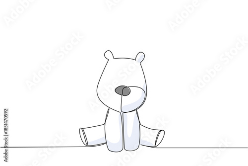 One line draw arctic animal concept featuring baby polar bear sitting. Perfect for winter, wildlife, or nursery animal decor, focusing on innocence, cold habitat adaptation and beauty of cold climate