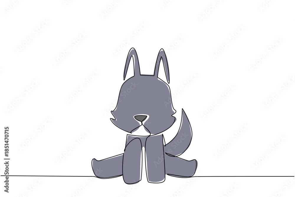 Fototapeta premium One line drawing animal concept for a baby wolf with upright ears and bushy tail sitting. Suitable for wildlife, forest, or children decor. Shows the playful innocence and natural beauty of wolf pups.
