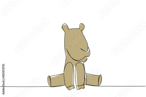 Single line draw animal concept highlighting baby camel small hump and gentle eyes sitting. Perfect for desert, travel, nursery, or zoo themes, representing calm, patience, and gentle animal presence.