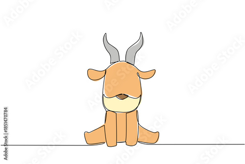 One line drawing nature concept animal subject. Seated baby antelope with a graceful pose, designed for global grassland protection campaigns or nature conservation at international ecological events.