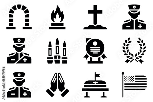 Military funeral icons memorial service honor remembrance symbol