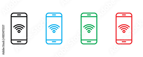 Mobile phone icon set vector on white background. mobile phone, cell phone, wireless signal symbol. vector illustration.