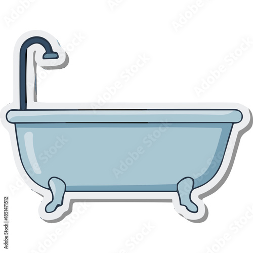 Blue Clawfoot Bathtub Illustration with Faucet
