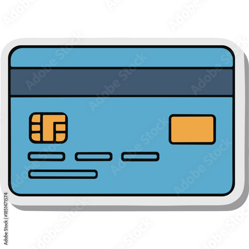Blue Credit Card Icon with Chip and Signature Panel