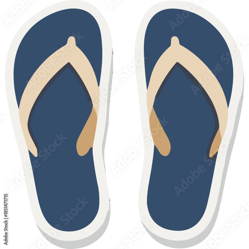 Blue Flip Flops with Beige Straps, Vector Graphic