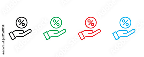 Hand with percentage icon set vector on white background. vector illustration.