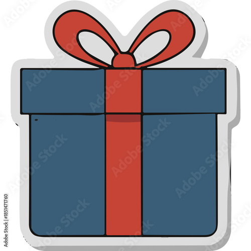Blue Gift Box with Red Ribbon and Bow Illustration