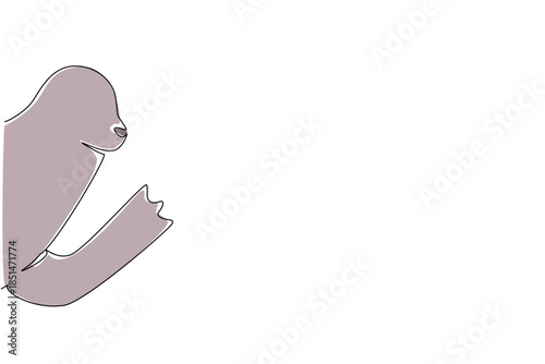 Single line drawing of a cute seal waving flipper to say hi for ocean nature concept. This minimalist animal design represents sea wildlife and a happy friendly greeting theme.