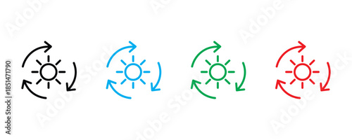 Sun icon set vector on white background. rotation sun icon. vector illustration.