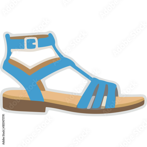 Blue Gladiator Sandal Icon - Summer Footwear Illustration