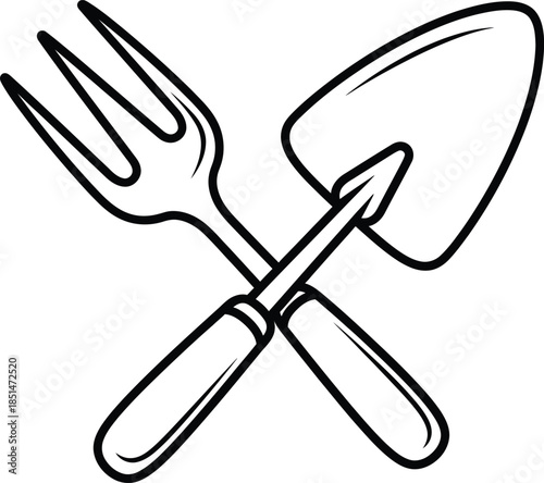 Crossed Gardening Tools Fork and Trowel Icon Illustration
