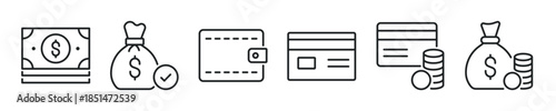 Money thin line icon set. Web minimal editable stroke icons