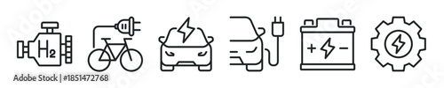Electric Vehicle thin line icon set. Web minimal editable stroke icons