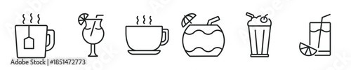 Drink thin line icon set. Web minimal editable stroke icons