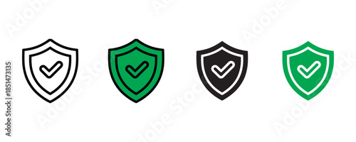 Shield icon set vector on white background. checkmark, security, protection, icon symbol. safety, verification icon. vector illustration.
