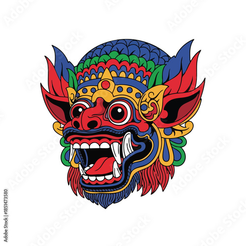 Colorful Balinese Rangda demon mask vector art traditional culture