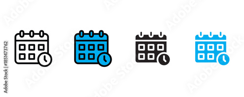 Calendar with clock icon set vector on white background. calendar icon. vector illustration.